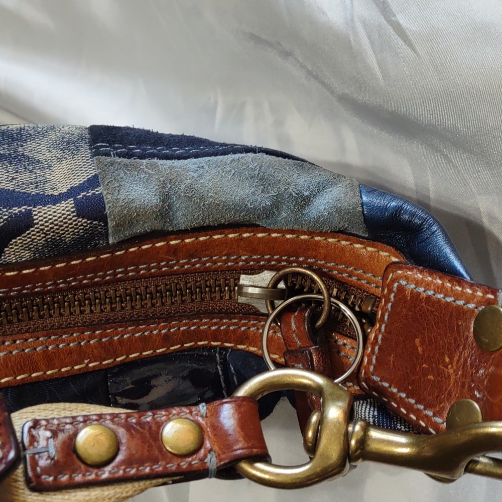 Patchwork Navy and Metallic Hobo Shoulder Bag - Picture 13 of 15